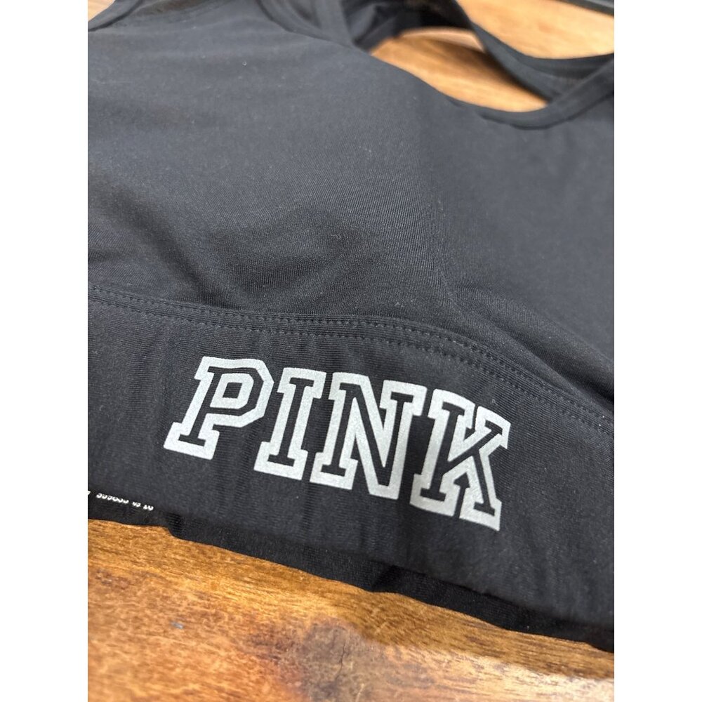 Pink Victorias Secret Ultimate Black Sports Bra XS Racerback With Mesh & Padding - Picture 3 of 8